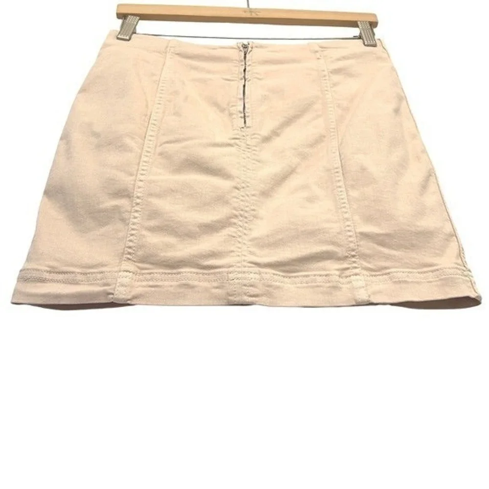 Free People Modern Femme Denim Mini‎ Skirt 8 Stone High-Waisted Bodycon Neutral